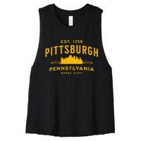 Pittsburgh Pennsylvania Steel City Skyline Bridges Home 412 Women's Racerback Cropped Tank