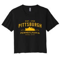 Pittsburgh Pennsylvania Steel City Skyline Bridges Home 412 Women's Crop Top Tee