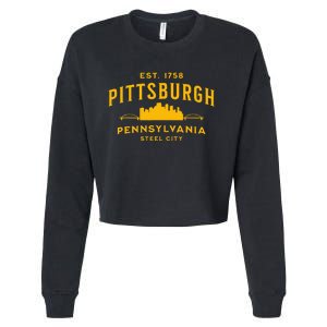 Pittsburgh Pennsylvania Steel City Skyline Bridges Home 412 Cropped Pullover Crew