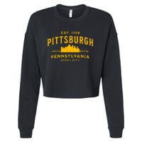 Pittsburgh Pennsylvania Steel City Skyline Bridges Home 412 Cropped Pullover Crew