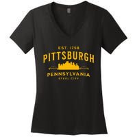 Pittsburgh Pennsylvania Steel City Skyline Bridges Home 412 Women's V-Neck T-Shirt