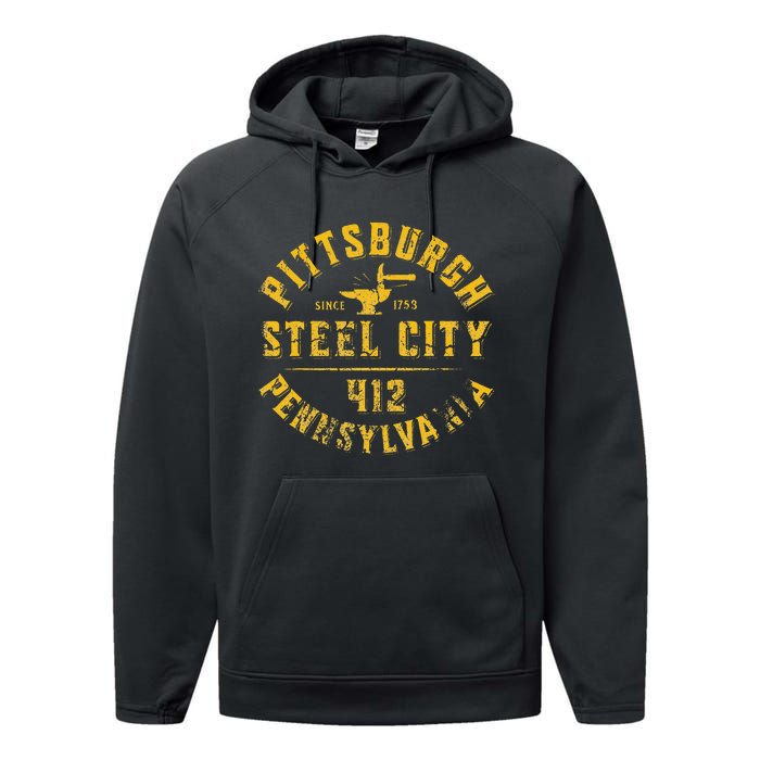 Pittsburgh Pennsylvania Steel City Home 412 Vintage Performance Fleece Hoodie