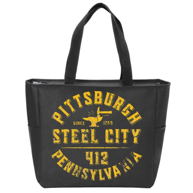 Pittsburgh Pennsylvania Steel City Home 412 Vintage Zip Tote Bag