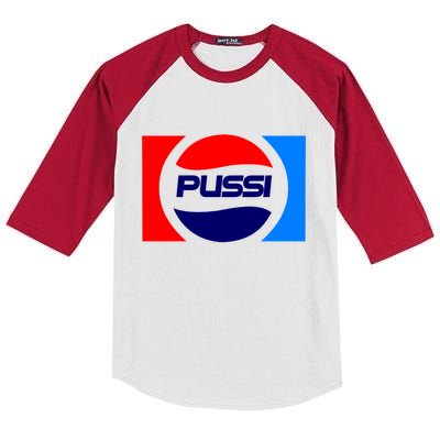 Pussi Parody Spoof Logo Offensive Kids Colorblock Raglan Jersey