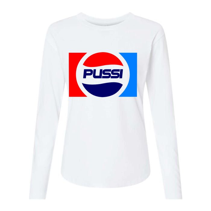 Pussi Parody Spoof Logo Offensive Womens Cotton Relaxed Long Sleeve T-Shirt