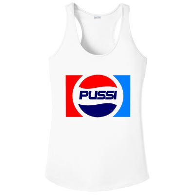 Pussi Parody Spoof Logo Offensive Ladies PosiCharge Competitor Racerback Tank