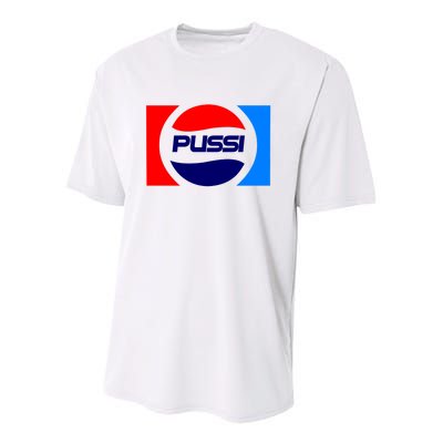 Pussi Parody Spoof Logo Offensive Youth Performance Sprint T-Shirt