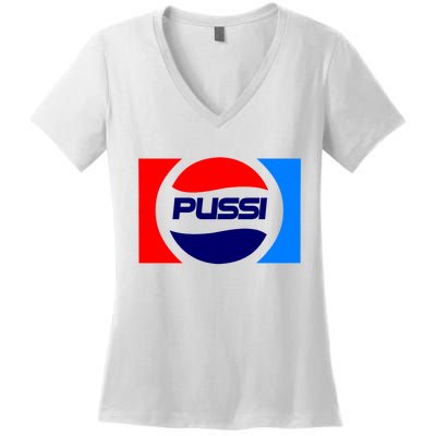 Pussi Parody Spoof Logo Offensive Women's V-Neck T-Shirt