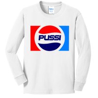 Pussi Parody Spoof Logo Offensive Kids Long Sleeve Shirt