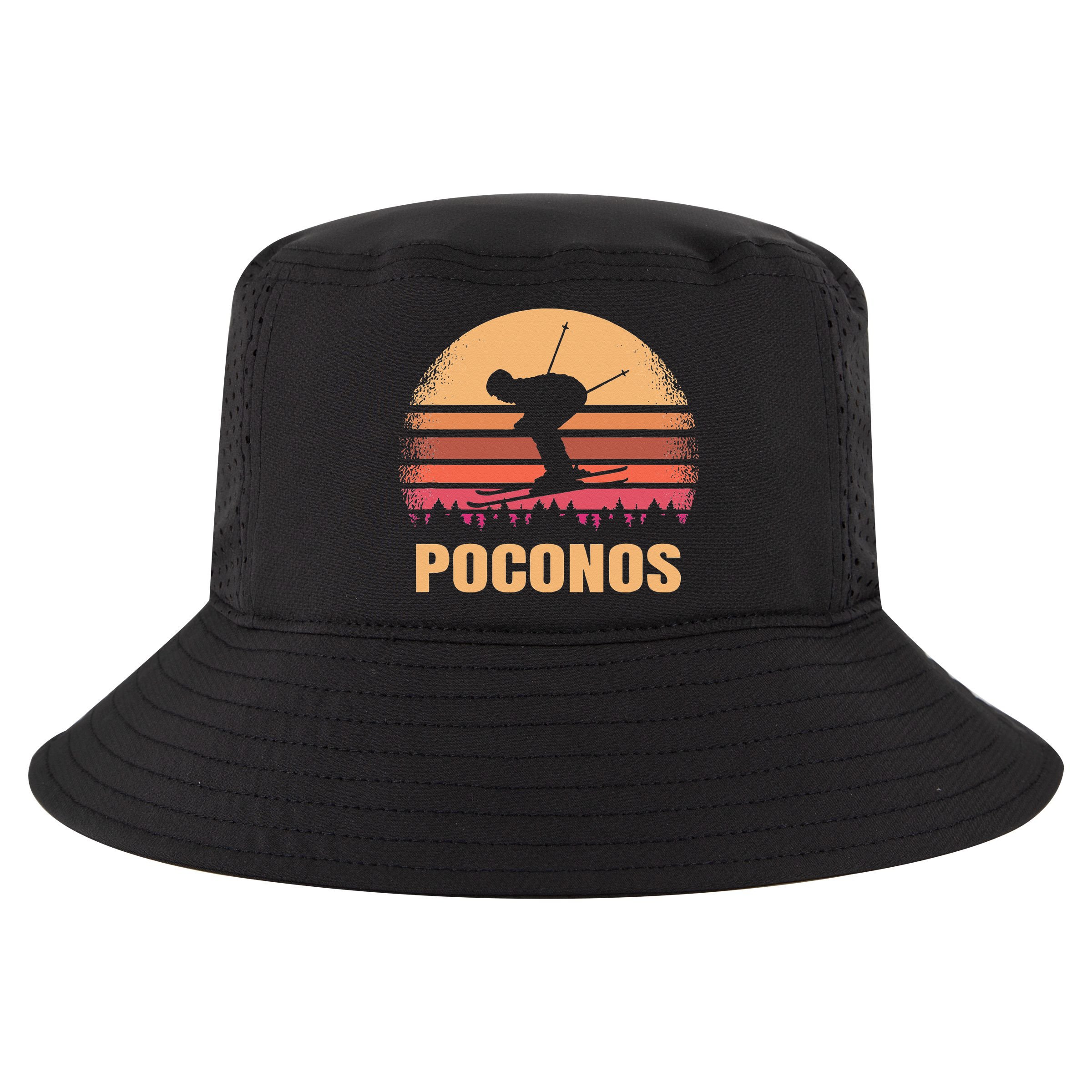 Poconos Pennsylvania Skier Vintage PA Skiing 80s Ski Resort Cool Comfort Performance Bucket Hat