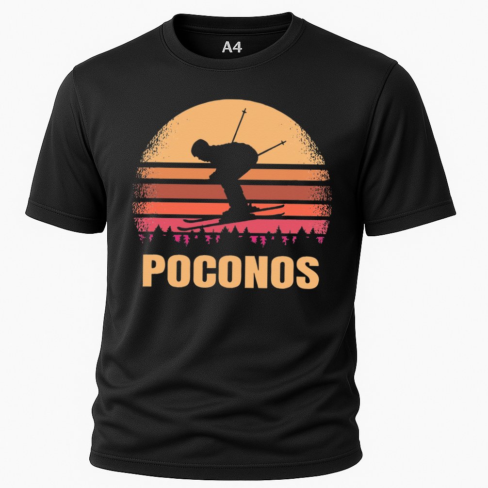Poconos Pennsylvania Skier Vintage PA Skiing 80s Ski Resort Cooling Performance Crew T-Shirt