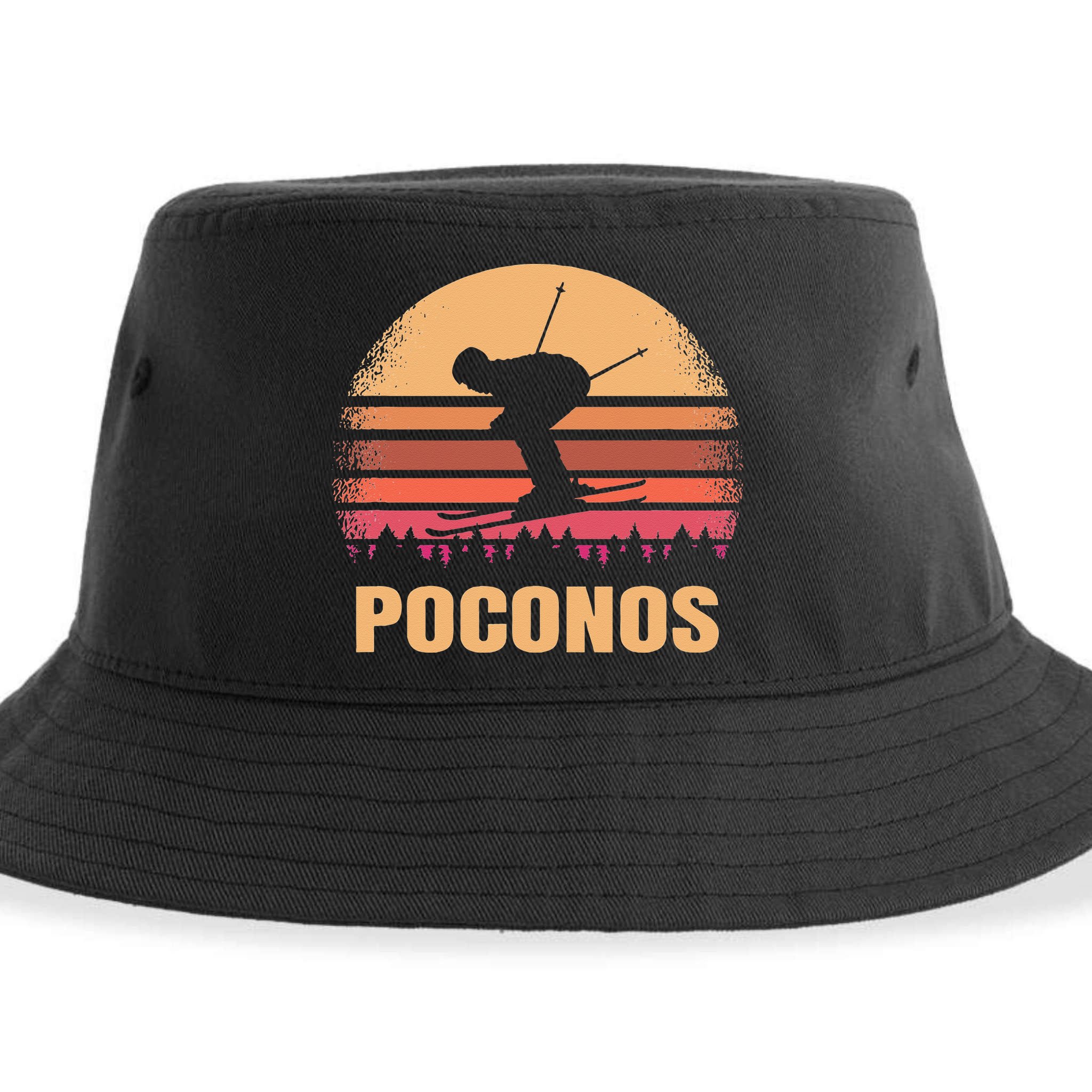 Poconos Pennsylvania Skier Vintage PA Skiing 80s Ski Resort Sustainable Bucket Hat