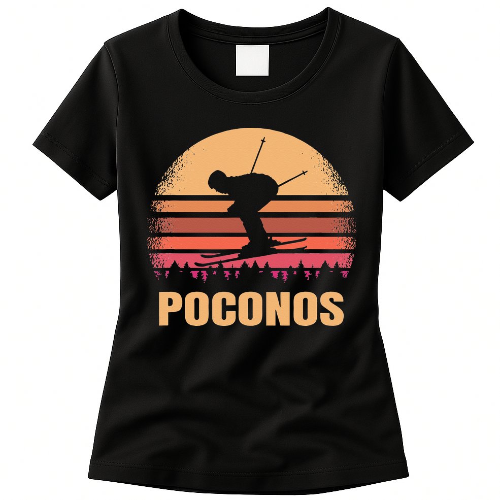 Poconos Pennsylvania Skier Vintage PA Skiing 80s Ski Resort Womens T-Shirt