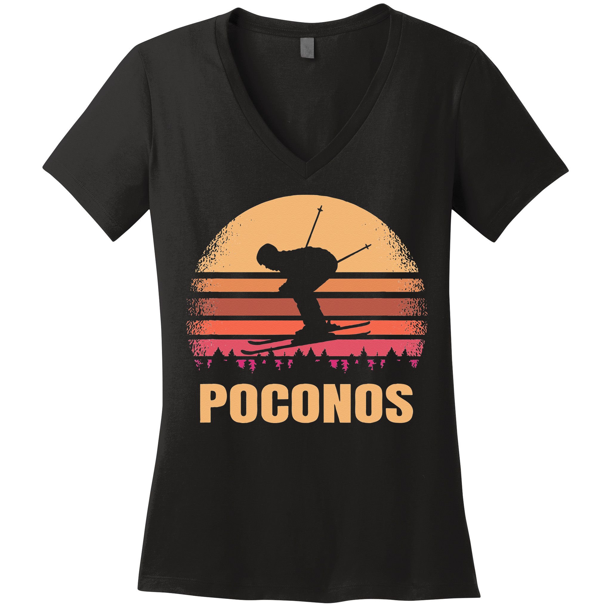 Poconos Pennsylvania Skier Vintage PA Skiing 80s Ski Resort Women's V-Neck T-Shirt