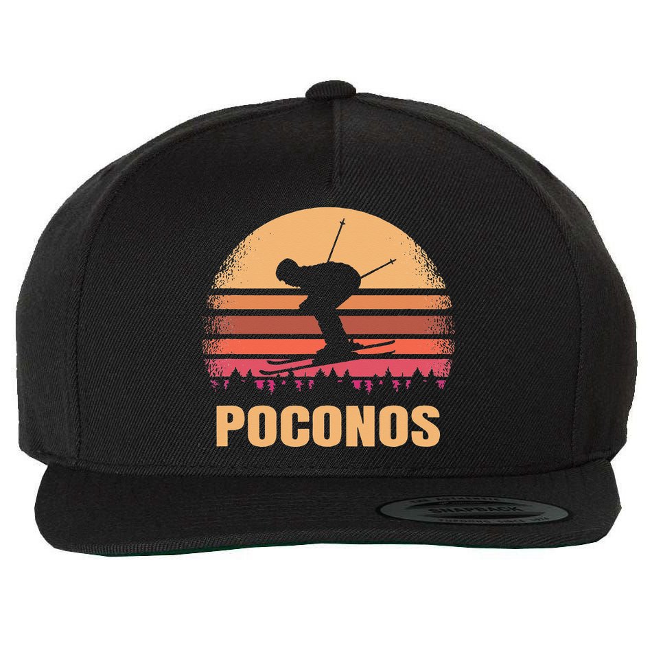 Poconos Pennsylvania Skier Vintage PA Skiing 80s Ski Resort Wool Snapback Cap