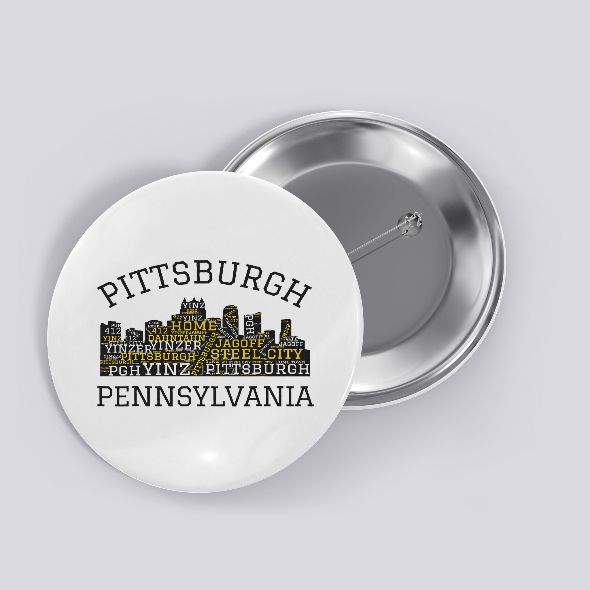 Pittsburgh Pennsylvania Sl City Skyline 412 Home Yinz Button