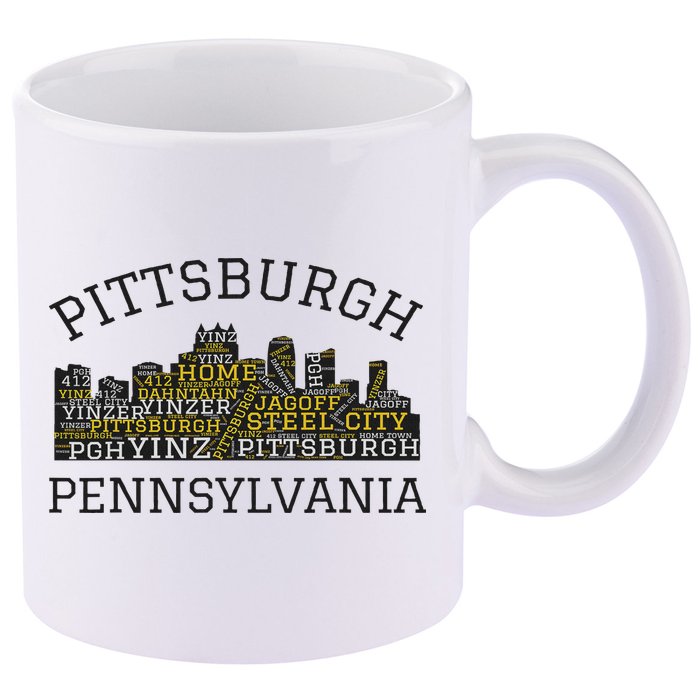 Pittsburgh Pennsylvania Sl City Skyline 412 Home Yinz 11oz C Handle Ceramic Mug