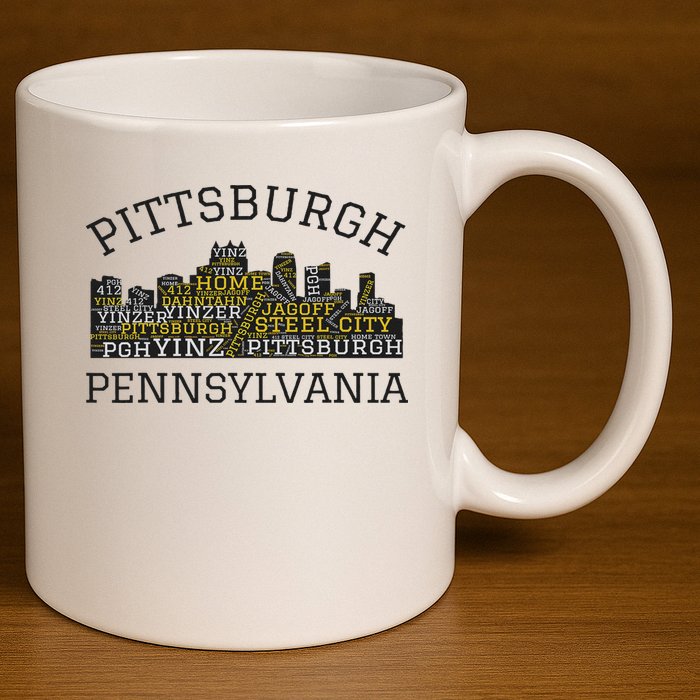 Pittsburgh Pennsylvania Sl City Skyline 412 Home Yinz 11oz C Handle Ceramic Mug