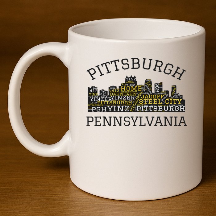 Pittsburgh Pennsylvania Sl City Skyline 412 Home Yinz 11oz C Handle Ceramic Mug