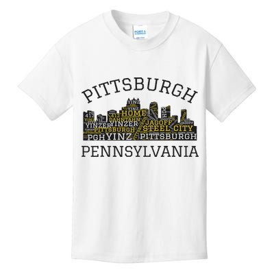 Pittsburgh Pennsylvania Sl City Skyline 412 Home Yinz Kids T-Shirt