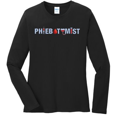 Phlebotomy Phlebotomist Syringe Blood Donor Vein Health Gift Ladies Long Sleeve Shirt