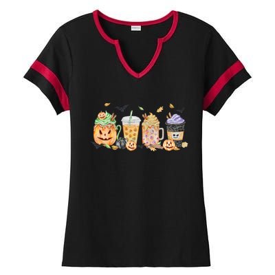 Plaid Pumpkin Spice Hello Fall Autumn Thanksgiving Ladies Halftime Notch Neck Tee