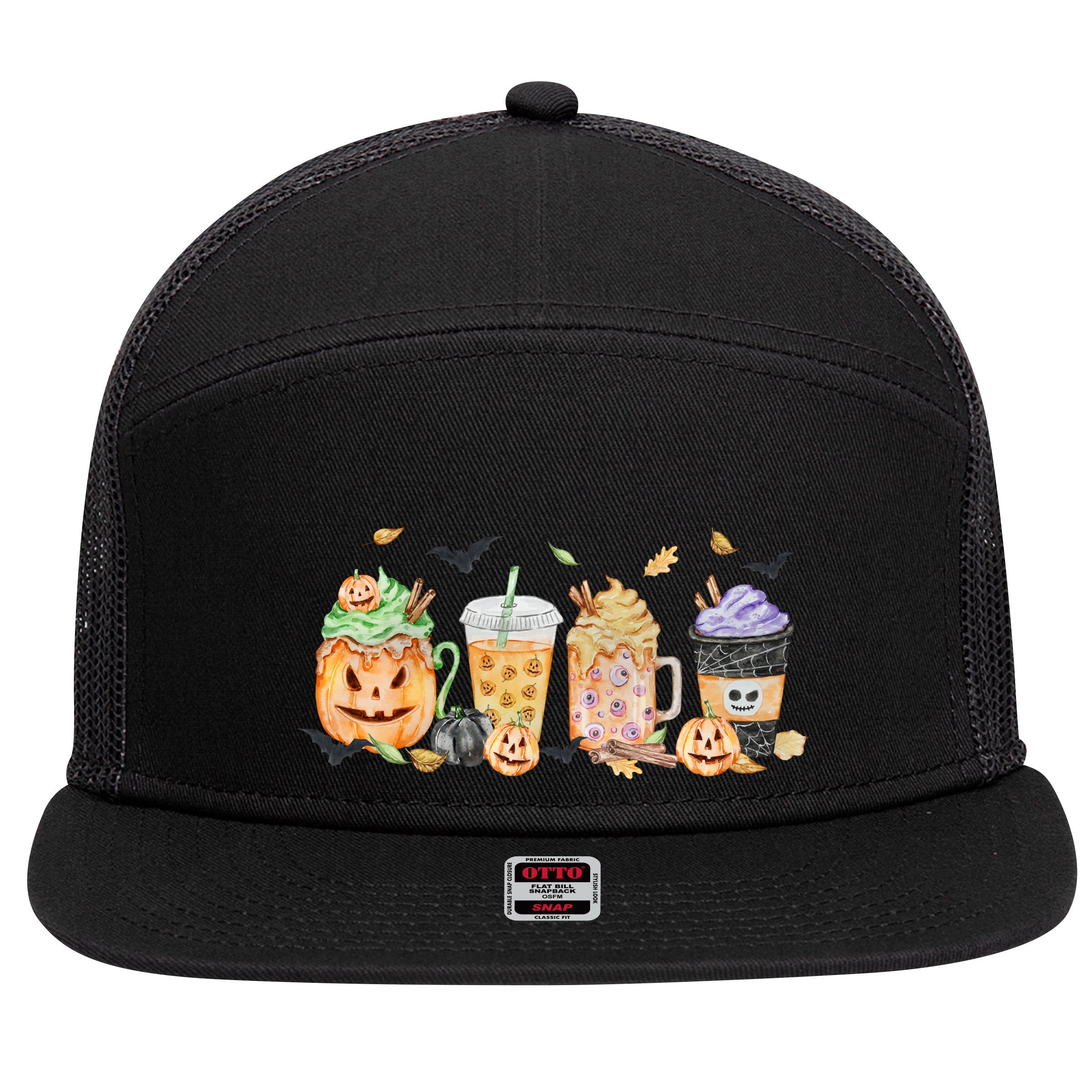 Plaid Pumpkin Spice Hello Fall Autumn Thanksgiving 7 Panel Mesh Trucker Snapback Hat