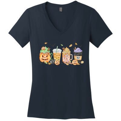 Plaid Pumpkin Spice Hello Fall Autumn Thanksgiving Women's V-Neck T-Shirt