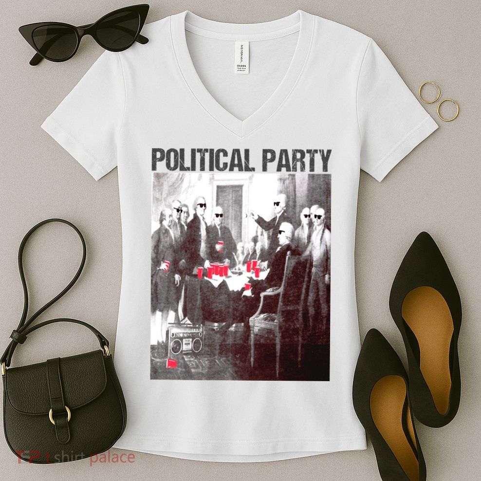 Political Party Shades & Red Cups Funny Political Women's V-Neck T-Shirt