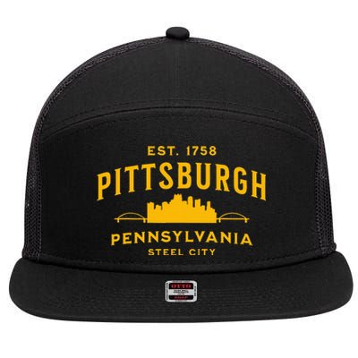 Pittsburgh Pennsylvania Steel City Skyline Bridges Home 412 7 Panel Mesh Trucker Snapback Hat