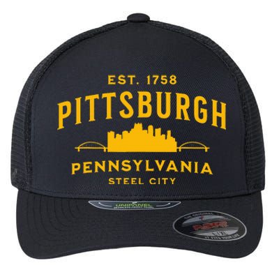 Pittsburgh Pennsylvania Steel City Skyline Bridges Home 412 Flexfit Unipanel Trucker Cap