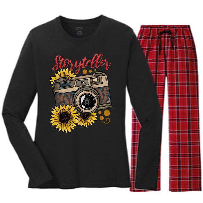 Photographer Photography Storyteller Camera Gift Women's Long Sleeve Flannel Pajama Set 