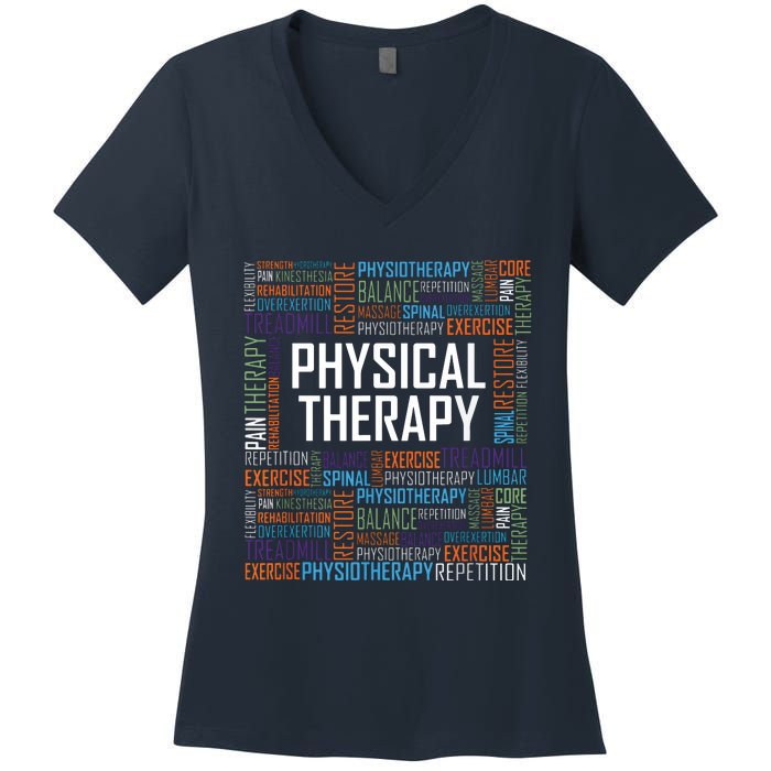 PT Physical Therapy Gift Words Therapist Month Women's V-Neck T-Shirt