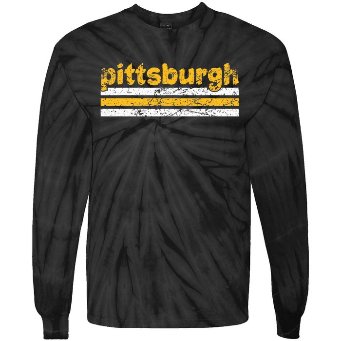 Pittsburgh Pennsylvania Three Stripe Vintage Weathered Tie-Dye Long Sleeve Shirt