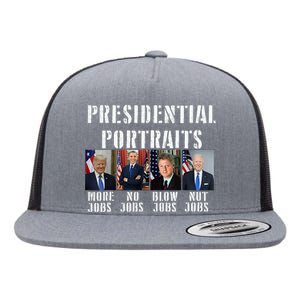 Presidential Portraits Trump More Jobs Obama No Jobs Bush Flat Bill Trucker Hat