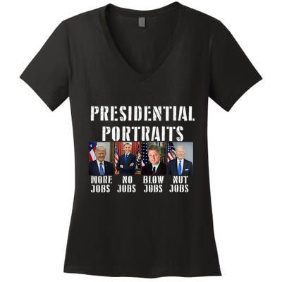 Presidential Portraits Trump More Jobs Obama No Jobs Bush Women's V-Neck T-Shirt