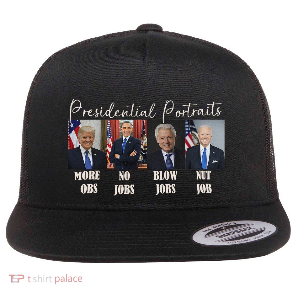 Presidential Portraits Trump Obama Bush Flat Bill Trucker Hat