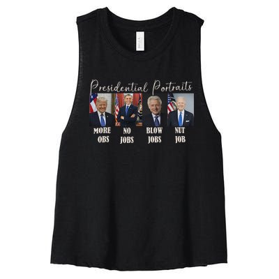 Presidential Portraits Trump Obama Bush Women's Racerback Cropped Tank