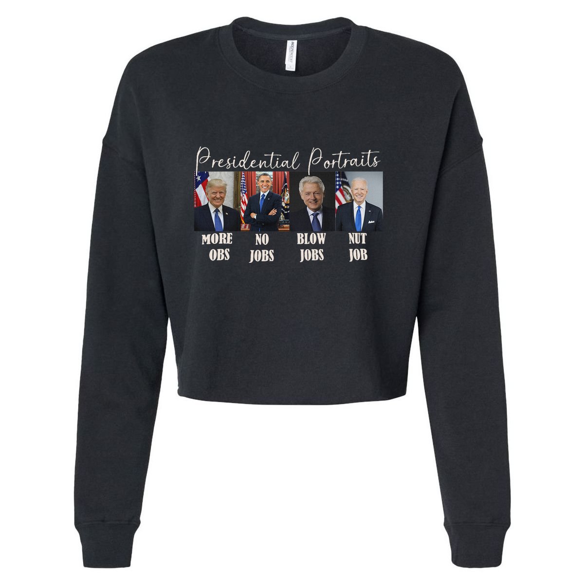 Presidential Portraits Trump Obama Bush Cropped Pullover Crew