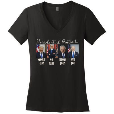 Presidential Portraits Trump Obama Bush Women's V-Neck T-Shirt