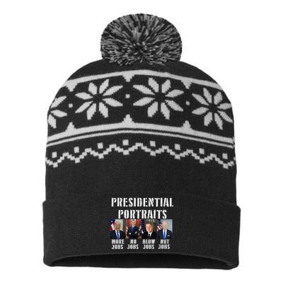 Presidential Portraits Trump More Jobs Obama No Jobs Bush USA-Made Snowflake Beanie