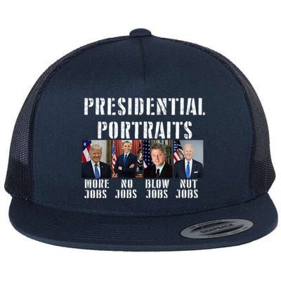 Presidential Portraits Trump More Jobs Obama No Jobs Bush Flat Bill Trucker Hat