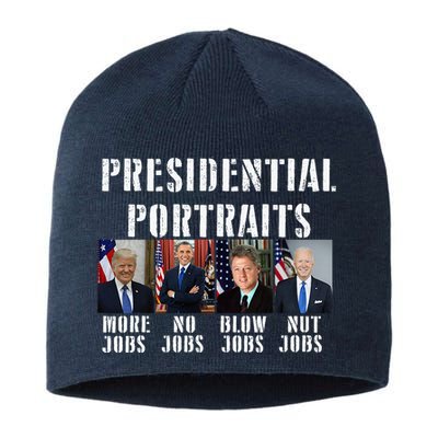 Presidential Portraits Trump More Jobs Obama No Jobs Bush Sustainable Beanie