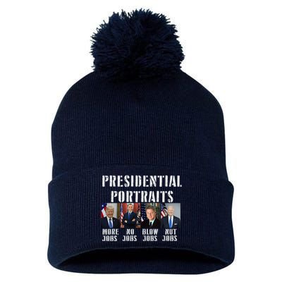 Presidential Portraits Trump More Jobs Obama No Jobs Bush Pom Pom 12in Knit Beanie