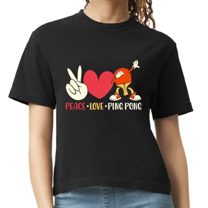 Ping Pong Table Tennis Paddle Peace Love Ping Pong Comfort Colors Boxy T-Shirt