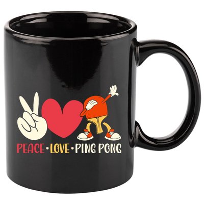 Ping Pong Table Tennis Paddle Peace Love Ping Pong 11oz C Handle Ceramic Mug