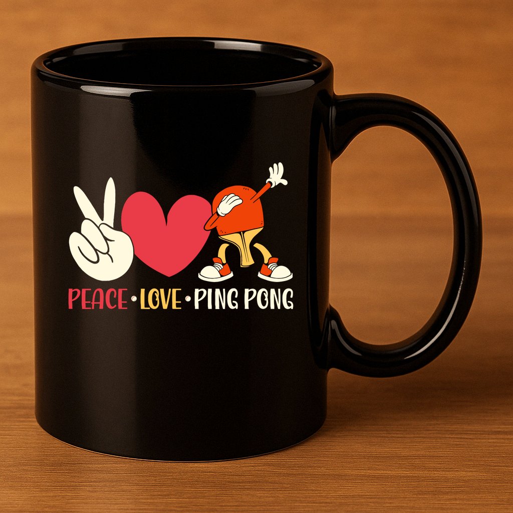 Ping Pong Table Tennis Paddle Peace Love Ping Pong 11oz C Handle Ceramic Mug