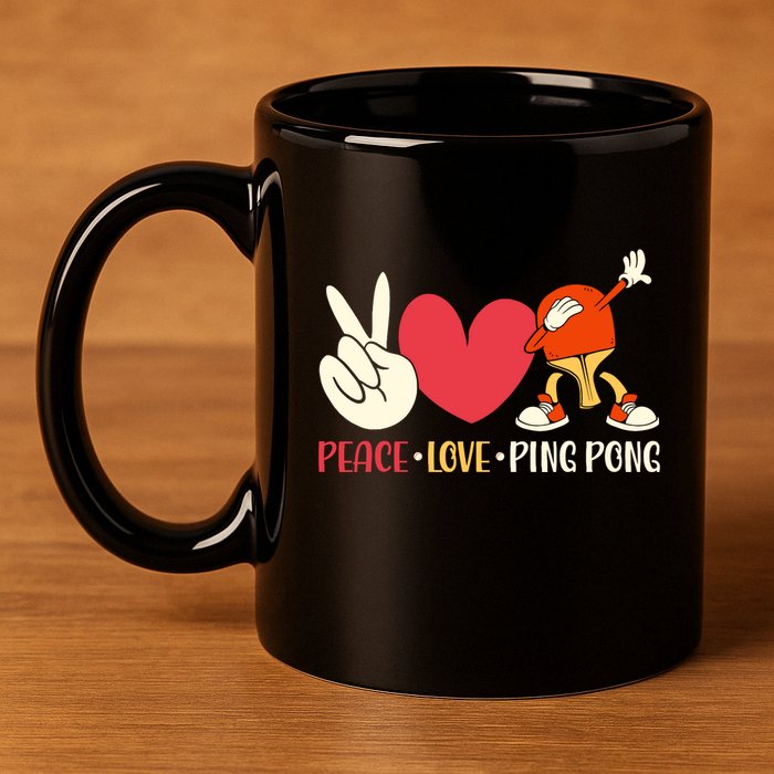 Ping Pong Table Tennis Paddle Peace Love Ping Pong 11oz C Handle Ceramic Mug
