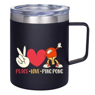 Ping Pong Table Tennis Paddle Peace Love Ping Pong 12oz Stainless Steel Coffee Mug