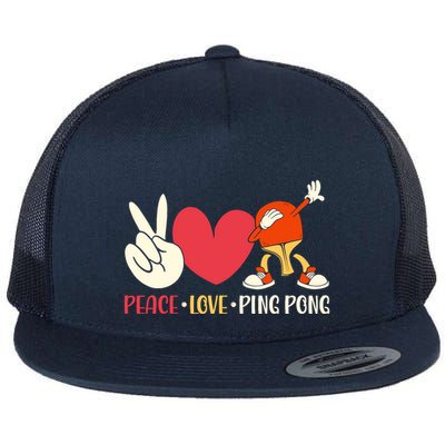 Ping Pong Table Tennis Paddle Peace Love Ping Pong Flat Bill Trucker Hat